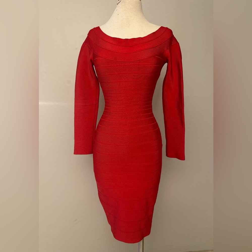 Herve Leger XS red bandage long sleeve dress